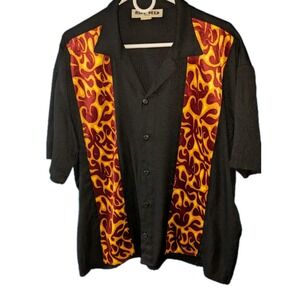 Vintage Nine Deep Bowling Sh Sleeve Shirt Black W/Orange Button Up Mens Size XL
